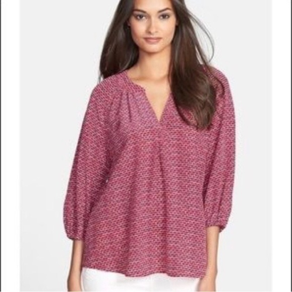 Joie Addie B pink Navy Blue Silk Blouse M